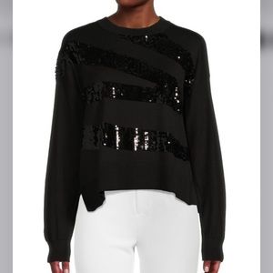 DKNY ​Women’s Zig Zag Sequin Crewneck Long Sleeve Black Sweater Size M